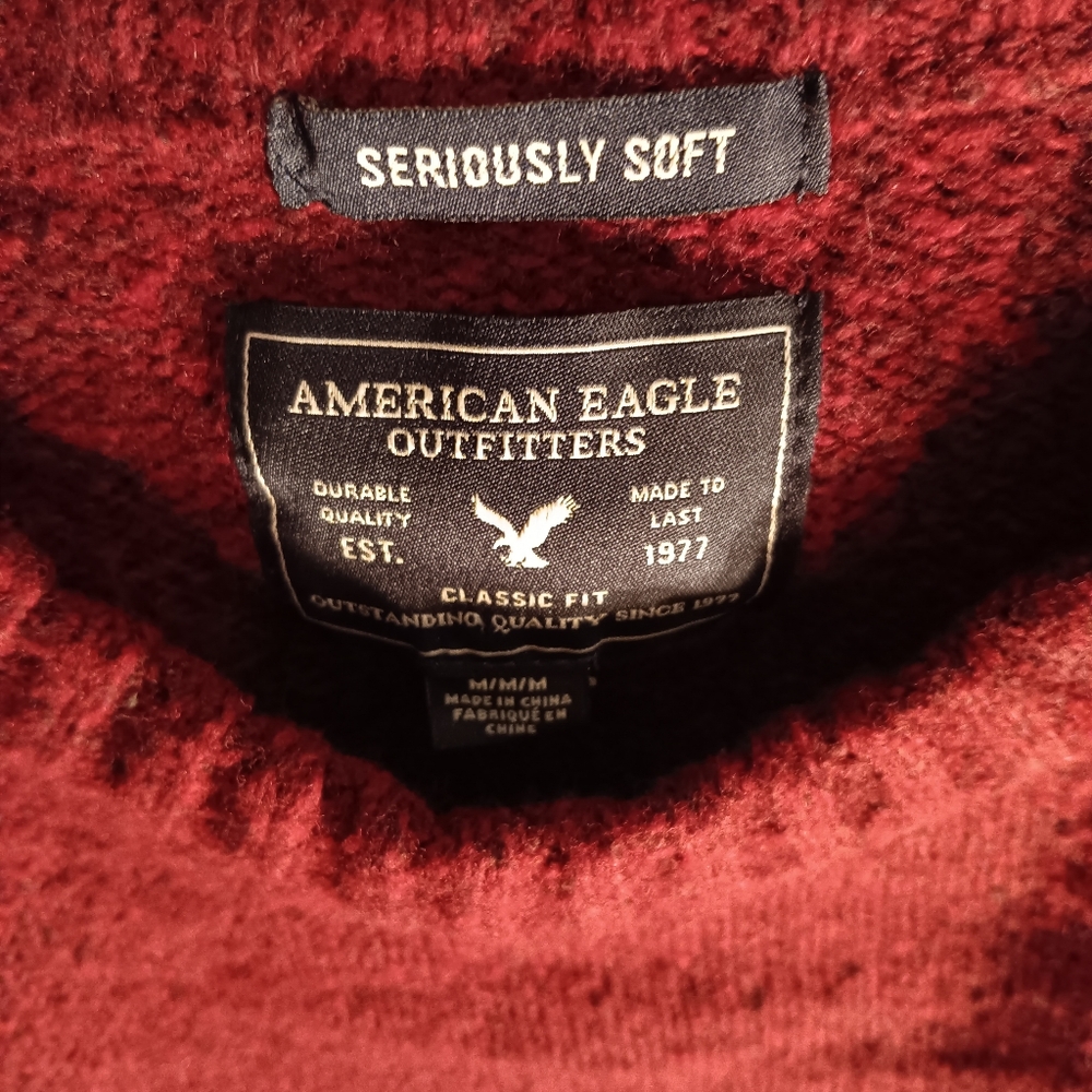 AMERICAN EAGLE "Seriously Soft" Crew Neck Sweater Men's M, NWT Maroon, WoolBlend - Picture 5 of 8